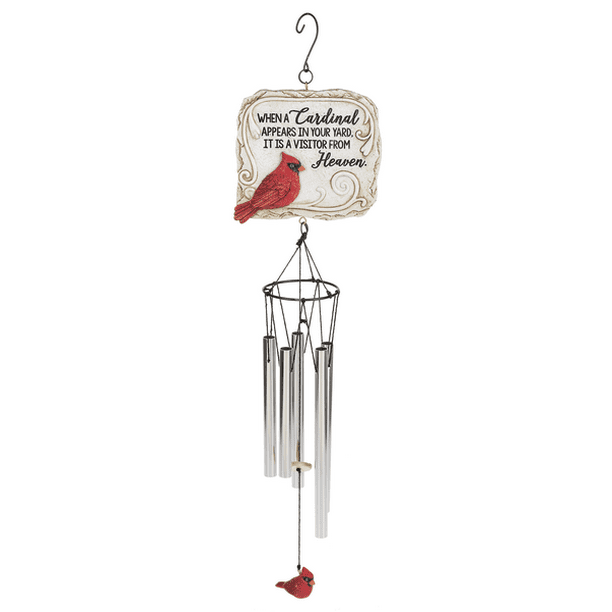 Memorial Windchime for Loss of Loved One Sympathy Wind Chimes When a Cardinal Appears your Yard Its a Visitor from Heaven Saying Colorful Metal with a Cardinal Figurine Hanging Pendant Bottom